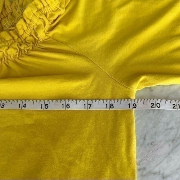Theory womens yellow cotton blend peasant blouse with ruched neck line and tie S - Picture 4 of 8